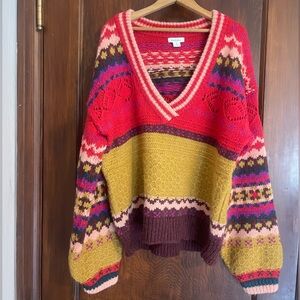 Sundance Chunky Knit Wool Blend Sweater V Neck Medium